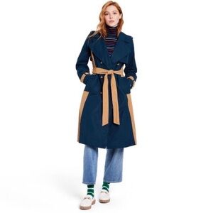 La Ligne X Target Side Stripe Trench Coat Jacket Navy Tan Colorblock Size S